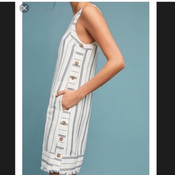 Akemi + Kin Anthropologie linen dress size 4 - buttons down side - with pockets - Picture 2 of 10